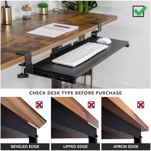 Mount-It! 30” Extra-Wide Clamp-On Under Desk Keyboard Tray, Large Slide-Out Keyboard Drawer for Desk, Ergonomic Pull-Out Platform with Smooth Gliding Tracks, No-Drill C-Clamp Mount