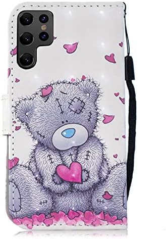 Samsung Galaxy S22 Ultra Phone Case Glitter Bling Wallet Book [Stand View] Card Cover Magnetic [Kickstand] Shockproof Leather Flip Folio Case for Samsung Galaxy S22 Ultra Cases Girls, Bear