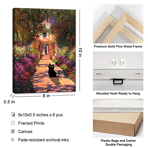 Roslynity Framed Funny Black Cat Wall Art Prints Set Of 6 Canvas Artwork Cat Lover Poster Gift Cute Room Aesthetic Matisse Monet Van Gogh For Living Room Bathroom Bedroom Decor (8"X10" Framed) #TOP1