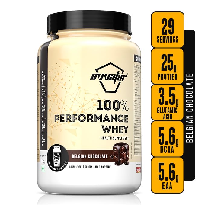 Image of avvatar PERFORMANCE WHEY PROTEIN | 1Kg | Belgian Chocolate Flavour | 25g Protein | 29 Servings