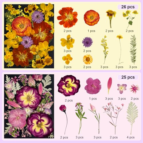 Image of 142Pcs Dried Flowers, Dried Pressed Flowers for Crafts, Natural Dried Pressed Flowers for Resin with DlY Butterfly Stickers&Tweezers for Photo Frames, Scrapbooks, Candles, Jewelry Making, Resin Molds