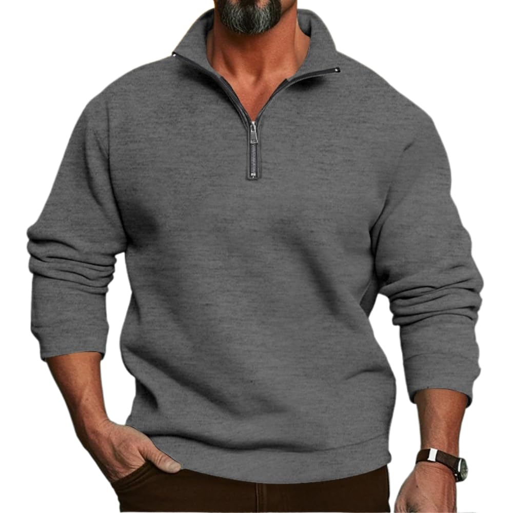 Męski sweter z zamkiem błyskawicznym ze stójką slim fit jednolity kolor