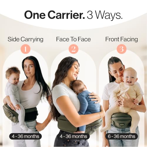 Image of Tushbaby Original Hip Seat Baby Carrier for Babies & Toddlers up to 45 lbs, Safety Certified, Lightweight No-Foam Design with Storage, Olive