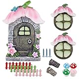 SPTwj Puerta de Hadas para Arbol Jardín de Hadas en Miniatura Puerta de Gnomos Decoración de Puertas y Ventanas de Arboles de Had Jardin Exterior Accesorios Kit