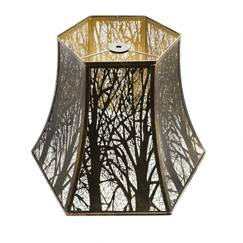ALUCSET Medium Lamp Shade, Octagonal Lampshade Cut Corner 9'' Top X 16'' Bottom X 11.5'' High, Replacement Lamp Shades MetalClassic Modern Spider Fitter Antique Bronze and Gold Lampshades Br
