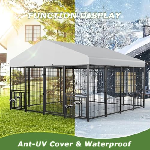 ROOMTEC Large Dog Kennel Outdoor Pet Pens Dogs Run with 4 Bowls (10\' L x 10\' W x 6.5\'H)