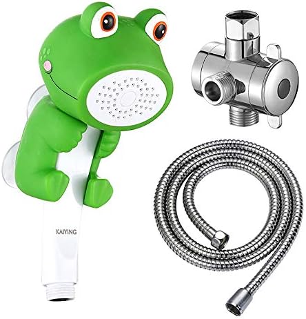 KAIYING Children's Handheld Shower Head,Cartoon Water Flow Spray Shower Head Baby Kids Toddler Bath Bathing Accessories (J:Showerhead(Froggie)+Hose+Diverter)