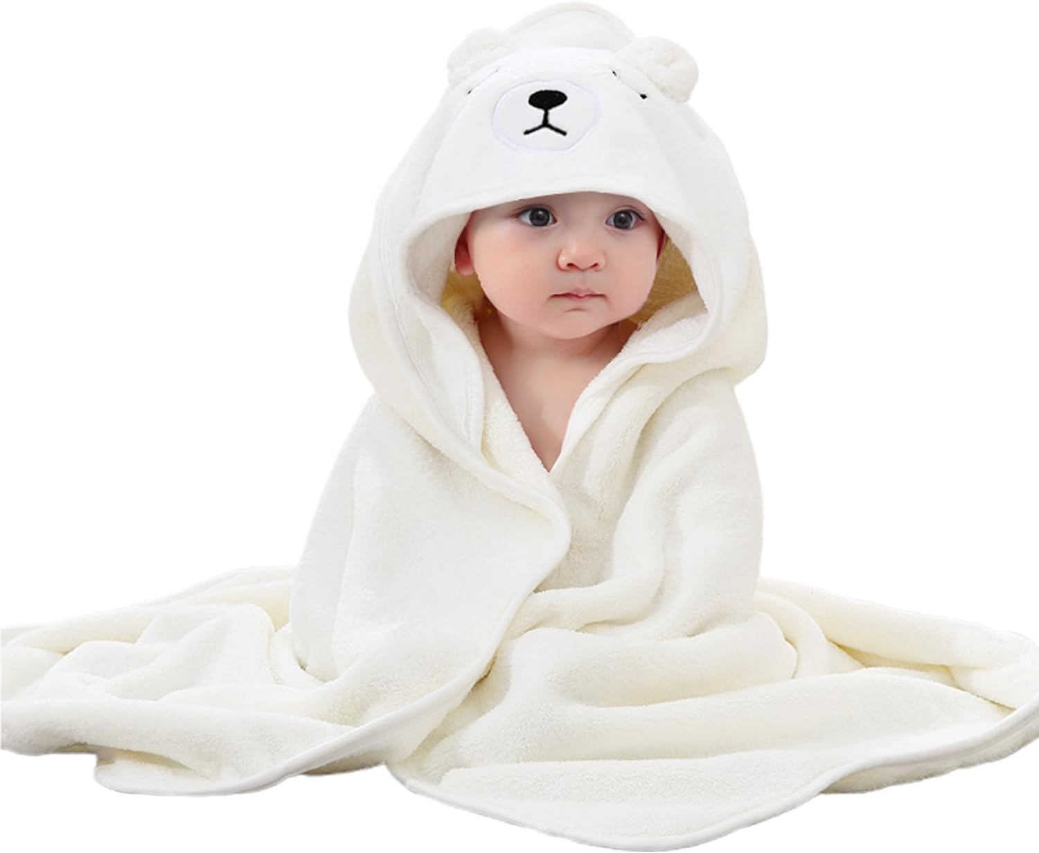 IGXX Baby Towel with Hood - Ultra Soft Coral Fleece Hooded Bath Towel for Newborns & Infants (0-12 Months), 80x80cm, Absorbent Baby Towel with White Bear Design