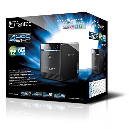 FANTEC QB-35US3-6G Externes 4-fach Festplattengehäuse (für 4x 8, 89 cm (3, 5 Zoll) SATA i/II/III Festplatten, USB 3.0 SuperSpeed und eSATA Anschluss, 6G Support, 80 mm Lüfter Temperaturgeregelt)