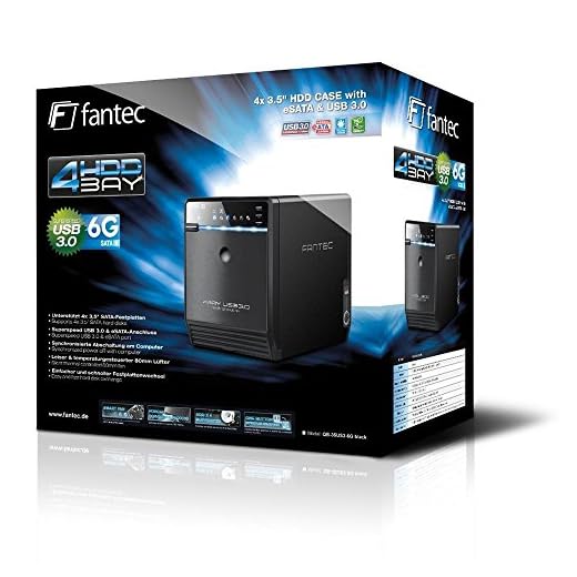 FANTEC QB-35US3-6G Externes 4-fach Festplattengehäuse (für 4x 8, 89 cm (3, 5 Zoll) SATA i/II/III Festplatten, USB 3.0 SuperSpeed und eSATA Anschluss, 6G Support, 80 mm Lüfter Temperaturgeregelt)