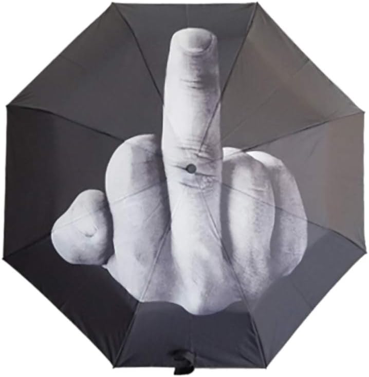 Escolourful 3 Folding Middle Finger Umbrella Travel Rain Umbrella Lightweight Funny Gift for Women Men with Elegant Packing Box