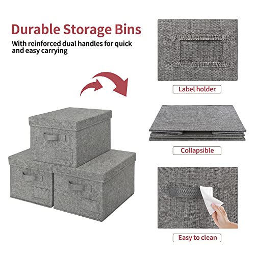 Image of GRANNY SAYS Fabric Bins with Lids, Storage Baskets for Closet Organization, Decorative Storage Containers with Label Holder, Shelf Bins for Organizing Clothes, Dark Gray, 3-Pack