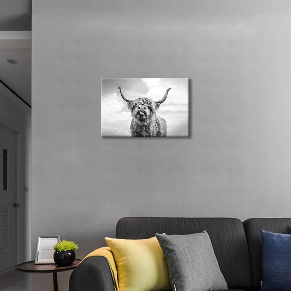 Black and White Wall Art Highland Cow Print Poster Cattle Canvas Art Yak Paintings for Living Room Bedroom Decor Kid's Room Wall Decoration (8x12inch/20x30cm Frame) - Image 2