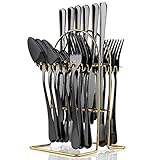 【Set da 24 pezzi per 6 persone】 Il set di posate dorate da 24 pezzi per 6 persone è composto da 6 coltelli da bistecca, 6 forchette da tavola, 6 cucchiai e 6 cucchiaini. Questo è un must per una cucina completamente attrezzata. Goditi un'ottima cena con la tua famiglia o i tuoi amici