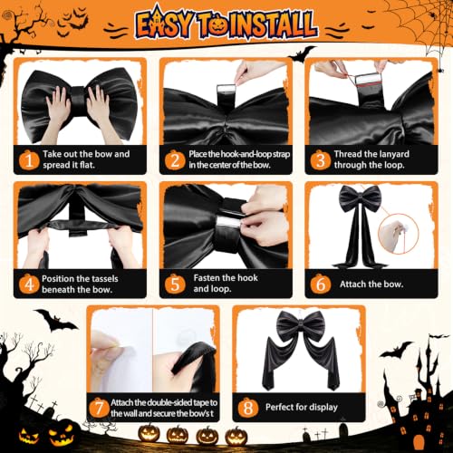 Halloween Decorations-70x22 Inch Big Black Bow | 3D Firm Satin Bow for Spooky Coquette Wall Decor-Giant Bow for Halloween Decor, Front Door Wreath Accent, Party Backdrop & Christmas Hanging Ornament by FOTSHARER - Used condition - Image 5