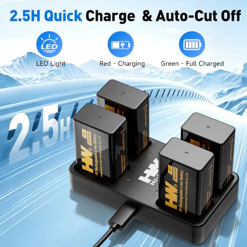 HW 9V Rechargeable Batteries 3600mWh Lithium 4 Pack with 4-Slot Charger - image 4