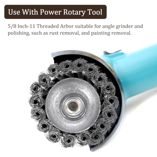 Image of Twisted Knotted Wire Cup Brush for Angle Grinder - [4 Inch] for Paint Stripping Cleaning Rust Duty Abrasive, 5 /8 Inch-11 Threaded Arbor, .020 Carbon Steel Wire, Cyan