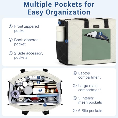 Image of IBFUN Utility Tote Bag with 24 Pockets, Large Teacher Tote for Women with Laptop Compartment, Travel Tote Bag with Zip Top