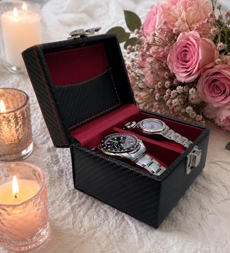 Image of Watch Organiser Display Box Made in Leatherette and Suede with Contarst thread Topstitch | For Men &Women | Gift For Any Occasion (2 slots watch box with lid pocket)