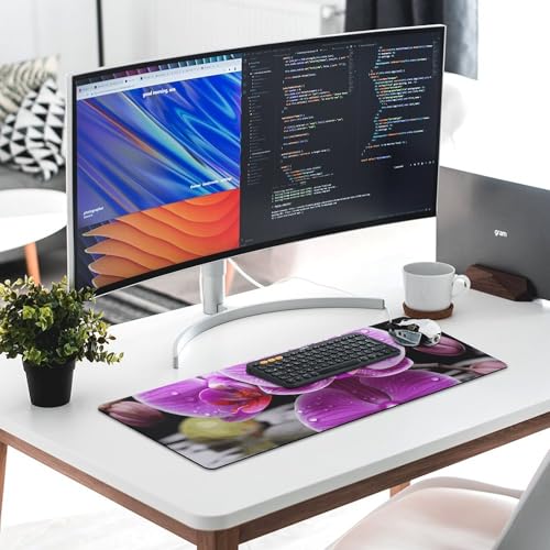 Tapis de souris de grande taille orchidée violette antidérapant
