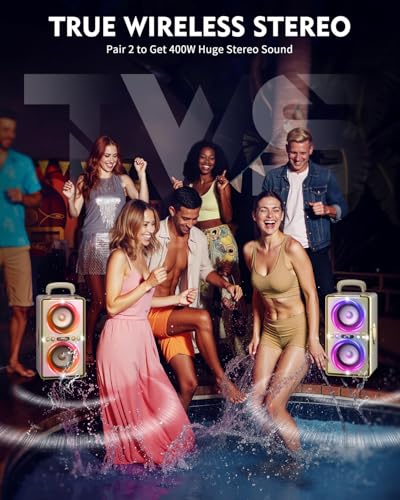 Image of YIER Bluetooth Speaker, 240W Peak Loud Party Speaker with Big Bass, 20H Playtime, TWS, BT5.3, Large Portable Wireless Boom Box with LED Light for Outdoor Backyard Beach Home (Leather White)