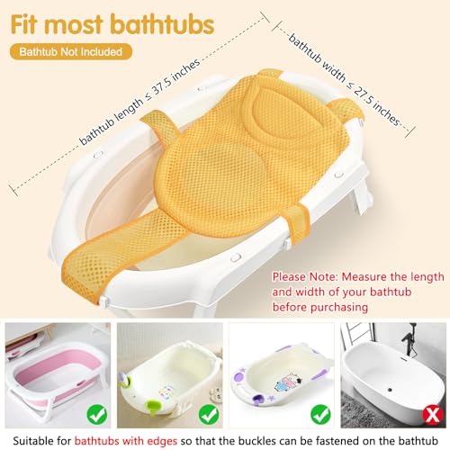 Image of Colorlife Baby Bath Seat Support Net Infant Bathing Seat Support Mat, Adjustable Comfortable Non-Slip Five-Pointed Baby Shower Net Bathtub Sit Up Mesh for Newborn 0-12 Months-Yellow(No Bathtub)
