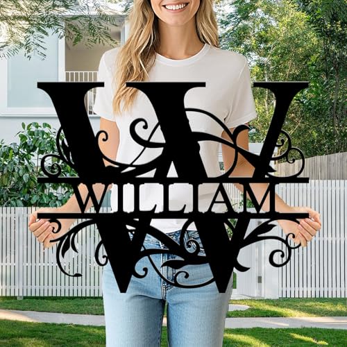 Custom Metal Sign Outdoor, Personalized Last Family Name Signs for Home Decor, Initial Monogram Metal Wall Art, Customized Housewarming Wedding Christmas Gifts for Couple