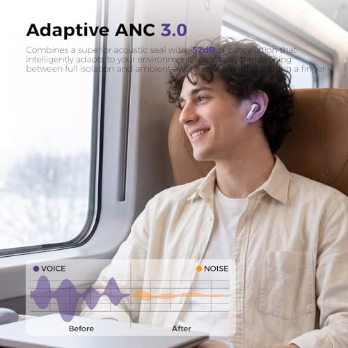 havit Space T1 Wireless Bluetooth Earbuds, ANC, App EQ, 40.5H, Purple — view 2