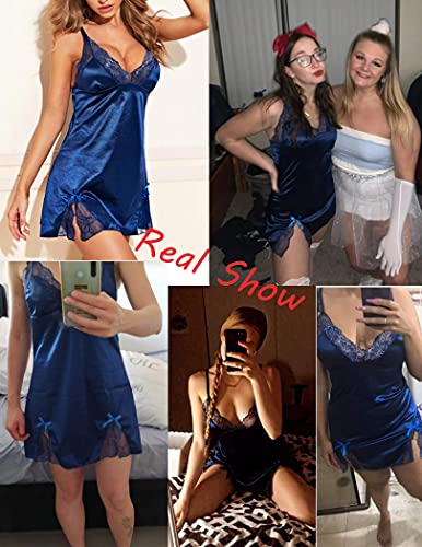 Image of ADOME Lingerie for Women Lace Chemise Nightgown Satin Babydoll Dress Silk Slip Nightwear S-XXL