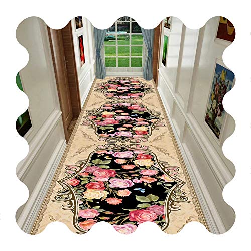 Alfombras de pasillo largo con impresión 3D de flores rosas en poliéster suave 2