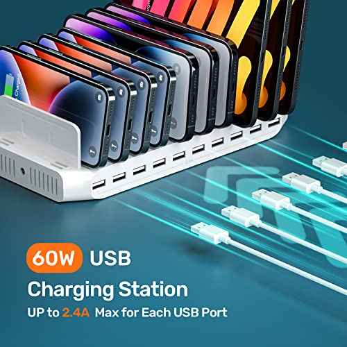Alxum Multi Charging Station,10 Ports USB Charging Station for Multiple Devices,60W 10 Ports Charging Dock,Compatible with iPad, iPhone, Tablet and Cell Phone