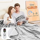 Mia&Coco Electric Heated Blanket Throw Flannel Sherpa Fast Heating 200x180cm, 10 Heat Levels & Up-to-9-Hours Auto-Off Timer & LED Display, for Home Office Use, Machine Washable, ETL Certified,Grey