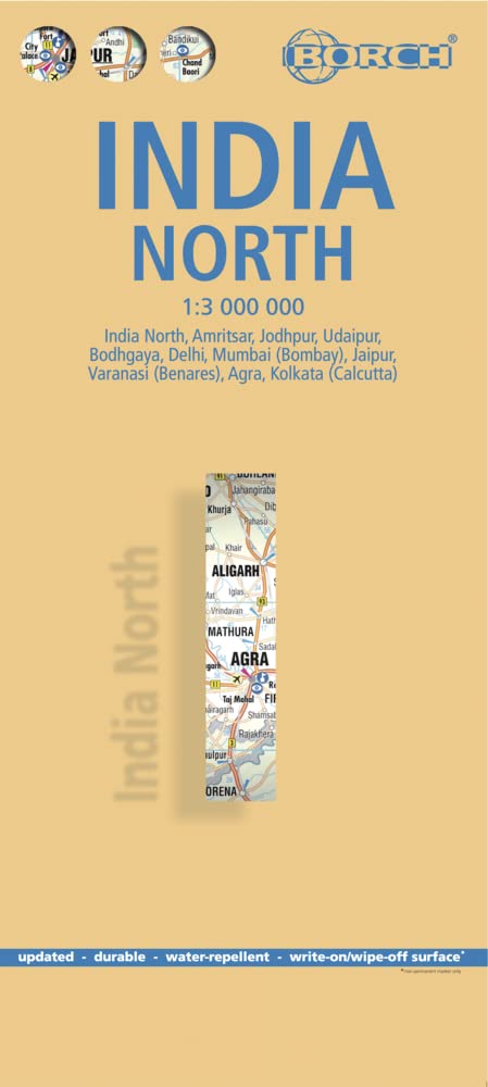Indien Nord 1 : 3 000 000: Einzelkarten: India North 1:3 000 000, Delhi 1:30 000, Mumbai 1:30 000, Kolkata 1:30 000, Jaipur 1:30 000, Agra 1:30 000, ... Agra, Kolkata (Calcutta) (Borch Map)