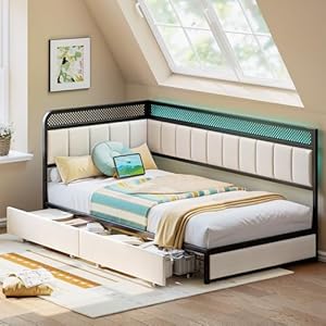 LIKIMIO Twin Corner Bed Frame with ...