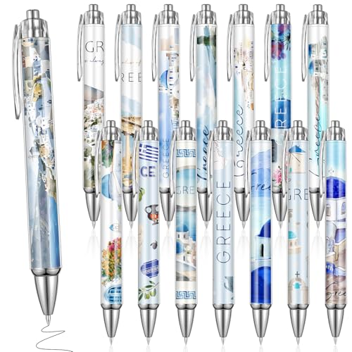 Sayglossy 15 Pcs Greece Travel Ballpoint Pens Greece Souvenirs Gifts Greek Travel Pen Bulk Retractable European Souvenirs for Office Supplies Traveler Gifts