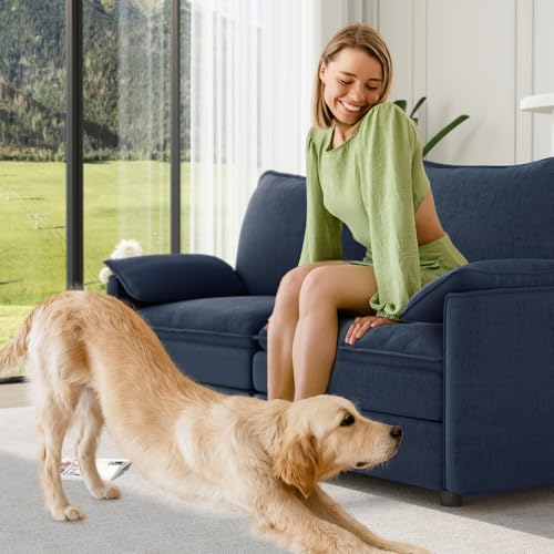 Image of Vesgantti 74 inch Loveseat Sofa for Living Room, Comfy Cloud Couch Deep Seat Chenille Modern 2 Seater Small Sofa with Armrest Pillow, Easy Assembly for Small Spaces, Blue