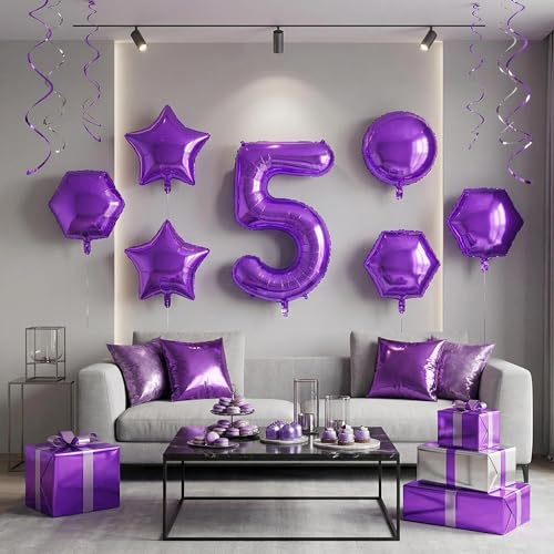 Image of Number Balloons for Birthday Decorations - 40 Inch Large Party Balloons 5, Purple Foil Number Balloons for Boys Girls, Balloons for Party Supplies