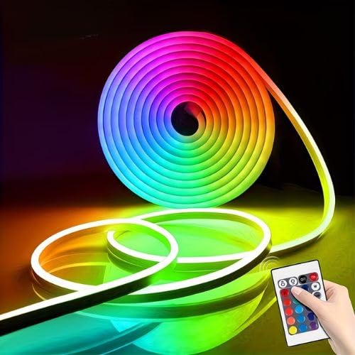 Image of RGB Neon LED Strip Light with Remote and Silicone Diffuser - Flexible Multicolor Rope Light for Home, Bedroom, Gaming Room, Party, and Decorative Lighting (5 Meter)