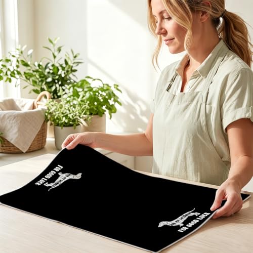 Image of 2 Pcs Funny Dachshund Kitchen Towels 24x14 Inch, Dachshund Gifts Reusable Dish Towels for Kitchen Decor, Waffle Weave Absorbent Tea Towel, Cute Weiner Dog Gifts for Women Mom Friend (Black)
