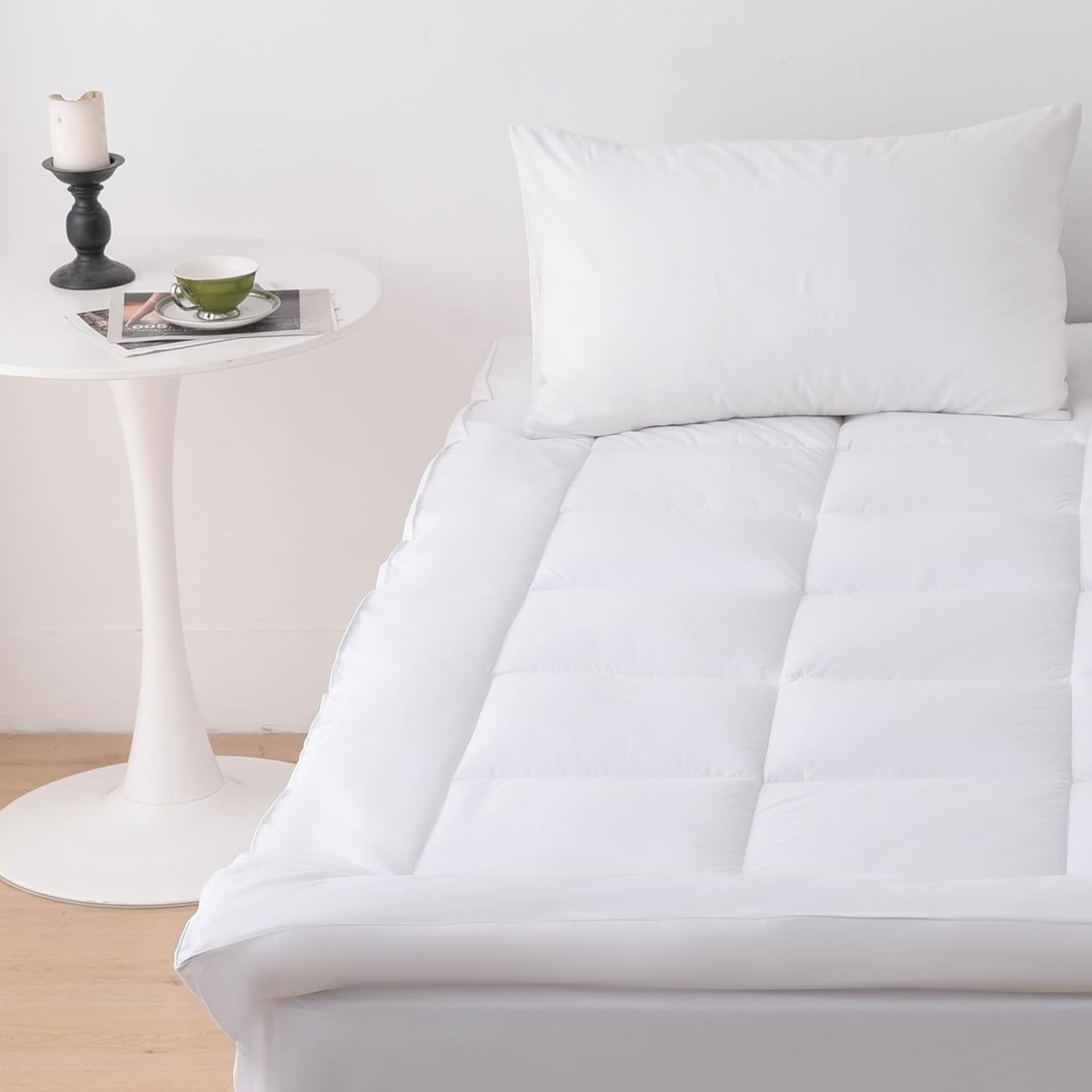 Glamhaus Mattress Topper Thick Box Stitched Cushioned Cotton Bed Topper Anti Allergy Resistant Oeko Tex 100 and Silvadur Standard 800GSM with Fitted Skirt (Single 190 x 90cm)