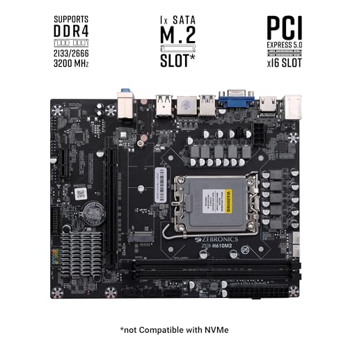 Image of ZEBRONICS H610M2 Micro-ATX Motherboard for LGA 1700 Socket, Supports Intel 12th & 13th Generation Processors, M.2 Slot, 5.1 Audio, DDR4 3200 MHz, Ports (RJ45 | SATA | USB 3.0 | HDMI)