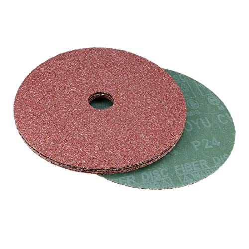 uxcell 6-Inch x 7/8-Inch Aluminum Oxide Resin Fiber Discs, Center Hole 24 Grit Sanding Grinding Discs, 10 Pack