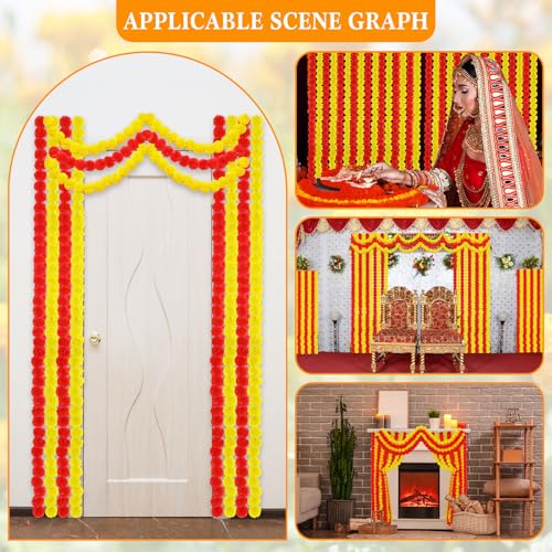 Tigeen 24 Pcs 5 ft Long Strands Faux Artificial Marigold Flowers Garland for Wedding Party Mantle Decoration Faux Garlands Wedding Garland Diwali Decoration for Home Christmas (Yellow,Red) by Tigeen - Image 7