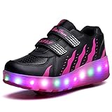 Aizeroth USB Aufladen 7 Farbwechsel LED Blinkend Schuhe Mit Doppelt Rollen Automatisch Räder Rochen Skateboardschuhe Outdoor Fitnessschuhe Gymnastik Laufschuhe Sneakers für Jungen Mädchen Geschenk