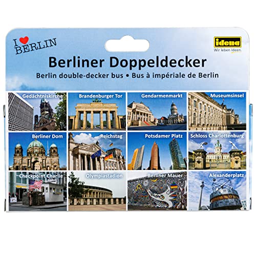 Idena 40107 - Modellbus Berliner Doppeldecker, mit Rückzugmotor, ca. 18,5 x 13,5 x 4,5 cm, gelb, als Spielzeug, typisches Souvenir oder beliebtes Sammlerstück