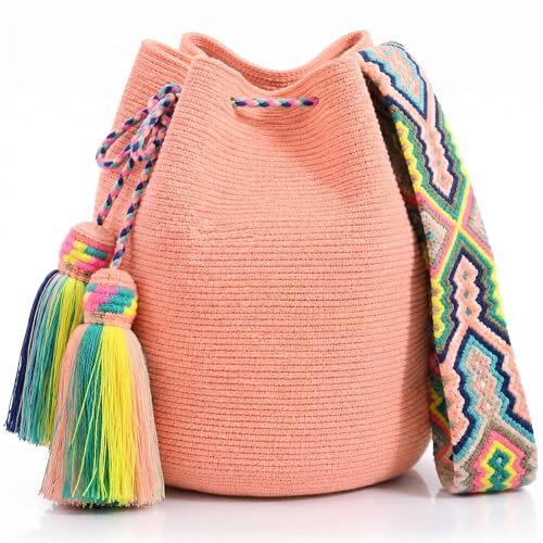 Image of WYOU Designer Wayuu Hand-Crochet Woven Summer Beach Bag for Everyday, Travel-Large Beachy Purse, Colorful Purses for Women