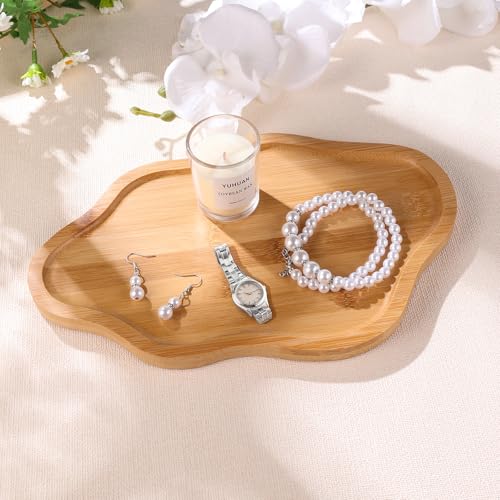 BIEOFFEI Wood Decorative Serving Tray for Candles Perfume, Cloud Jewelry Tray Trinket Dish, Wooden Trays for Coffee Table Home Decor - Image 2