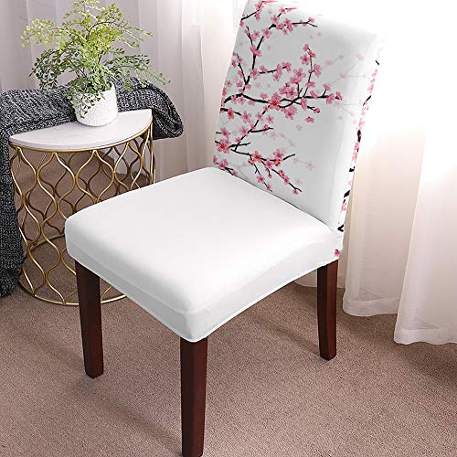 Dining Chair Covers Seat Slipcovers 6 Pack-Spring Pink Cherry Blossom Illustration,Stretch Removable Washable Chair Seat Protector For Dining Room Banquet Wedding Ceremony Hotel #TOP1