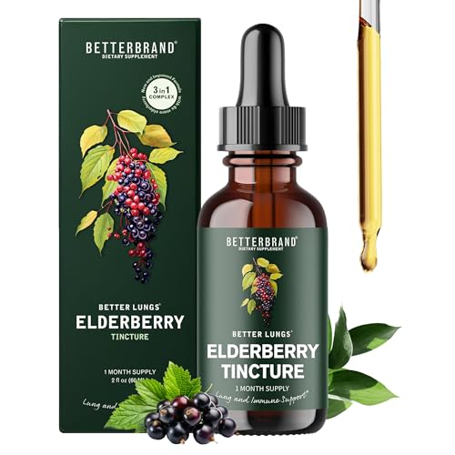 Betterbrand BetterLungs Elderberry Tincture Natural Immune Support Supplement - Sugar-Free Non-GMO Alcohol Free Vegetarian - 30 Day Supply