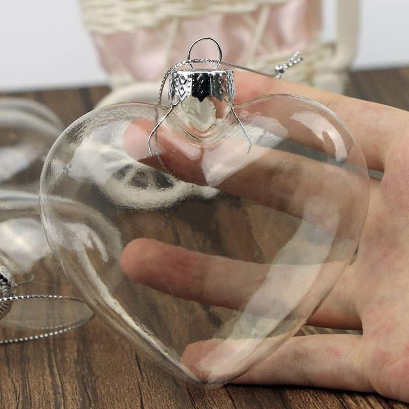 Warmiehomy 12pcs Clear Glass Baubles Heart Shape Ornaments Fillable Baubles for Christmas Party Wedding DIY Craft Decorations
